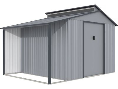 Abri de jardin métal avec pergola "Madras"  9.12 m²  257 x 355 x 237 cm  Gris
