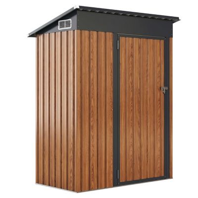 Abri de Jardin Métal, Effet Bois Marron, Cabane de Rangement Extérieur en Acier Galvanisé, Porte avec Loquet, Toit Incliné