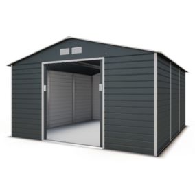 Abri de jardin métal gris 12,27 m2 + kit d'ancrage