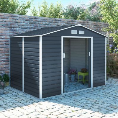 Abri de jardin métal gris 4,83 m2 + kit d'ancrage