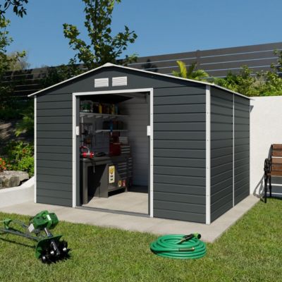 Abri de jardin métal gris 6,5 m2 + kit d'ancrage