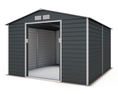 Abri de jardin métal gris 8,25 m2 + kit d'ancrage