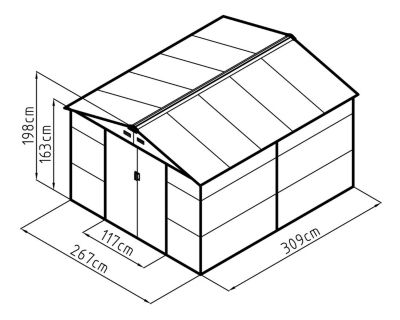 Abri de jardin métal gris 8,25 m2 + kit d'ancrage