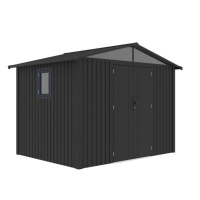 Abri de jardin métal gris anthracite 5.71 m² + kit d'ancrage