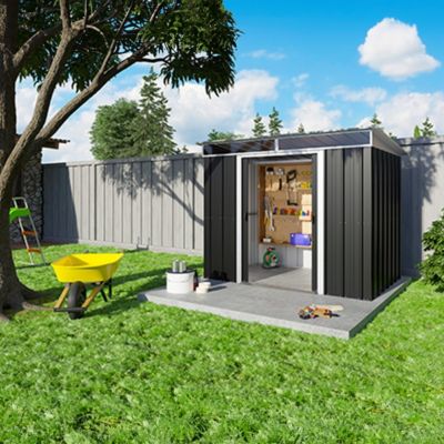 Abri de jardin métal gris Yardmaster 3,30 m² + kit d'ancrage