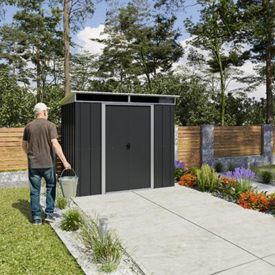 Abri de jardin métal gris Yardmaster 3,30 m² + kit d'ancrage