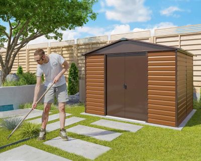 Abri de jardin métal imitation bois 6,44 m2 Yardmaster + kit d'ancrage