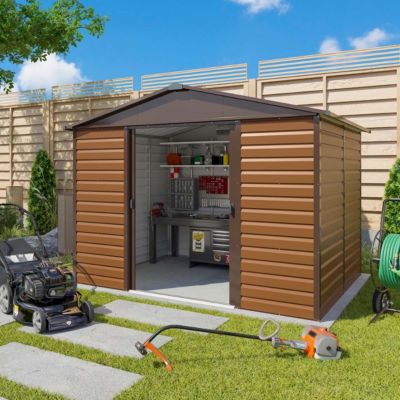 Abri de jardin métal imitation bois 6,44 m2 Yardmaster + kit d'ancrage