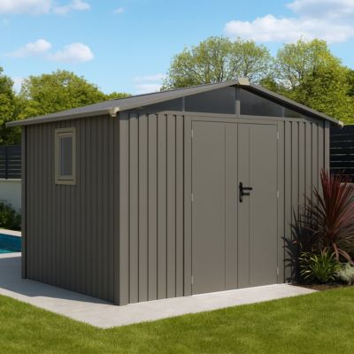 Abri de jardin métal taupe 5.71 m² + kit d'ancrage