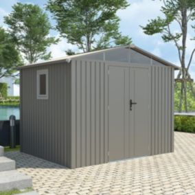 Abri de jardin métal taupe 5.71 m² + kit d'ancrage