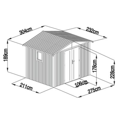 Abri de jardin métal taupe 5.71 m² + kit d'ancrage