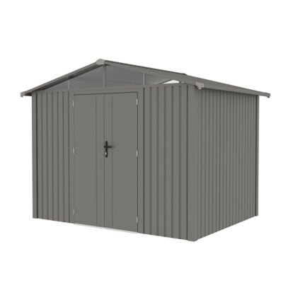 Abri de jardin métal taupe 5.71 m² + kit d'ancrage