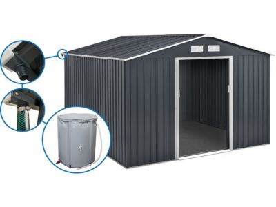 Abri de jardin métal  "Vegas" 12.98 m² avec gouttière et récupérateur d'eau  "Vegas"  Gris