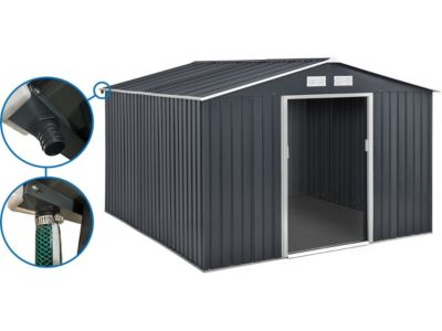 Abri de jardin métal  "Vegas" 12.98 m² avec gouttière  Gris