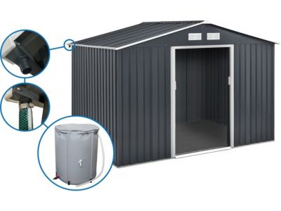Abri de jardin métal "Vegas"  7.06 m² avec gouttière et récupérateur d'eau  Gris