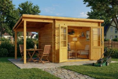 Abri de jardin Maria toit en pente Alpholz, 45x27m dim ext (cas échéant incl débord de toit) imprégné, 28mm, 12,2m² superficie tot