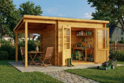 Abri de jardin Maria toit en pente Alpholz, 45x27m dim ext (cas échéant incl débord de toit) imprégné, 28mm, 12,2m² superficie tot