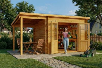 Abri de jardin Maria toit en pente Alpholz, 45x27m dim ext (cas échéant incl débord de toit) imprégné, 40mm, 12,2m² superficie tot