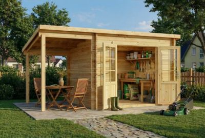 Abri de jardin Maria toit en pente Alpholz, 45x27m dim ext (cas échéant incl débord de toit) naturel, 28mm, 12,2m² superficie tota