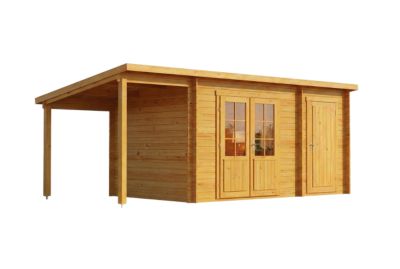 Abri de jardin Maria toit en pente avec annexe Alpholz, 6x27m dim ext (cas échéant incl débord de toit) imprégné, 28mm, 16,3m² tot
