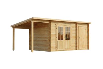 Abri de jardin Maria toit en pente avec annexe Alpholz, 6x27m dim ext (cas échéant incl débord de toit) naturel, 40mm, 16,3m² tota