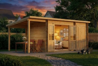 Abri de jardin Maria toit en pente avec annexe Alpholz, 6x27m dim ext (cas échéant incl débord de toit) naturel, 40mm, 16,3m² tota