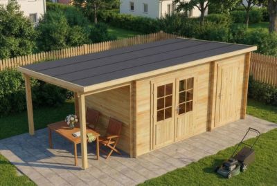 Abri de jardin Maria toit en pente avec annexe Alpholz, 6x27m dim ext (cas échéant incl débord de toit) naturel, 40mm, 16,3m² tota