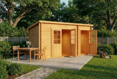 Abri de jardin Maria toit monopente avec annexe Alpholz, 45x27m dim ext (cas échéant incl débord de toit) imprégné, 40mm, 12,2m² t