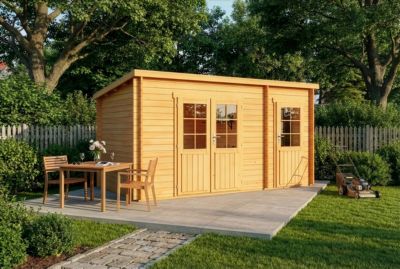Abri de jardin Maria toit monopente avec annexe Alpholz, 45x27m dim ext (cas échéant incl débord de toit) imprégné, 40mm, 12,2m² t