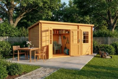 Abri de jardin Maria toit monopente avec annexe Alpholz, 45x27m dim ext (cas échéant incl débord de toit) imprégné, 40mm, 12,2m² t