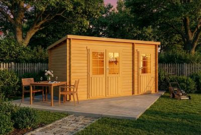 Abri de jardin Maria toit monopente avec annexe Alpholz, 45x27m dim ext (cas échéant incl débord de toit) imprégné, 40mm, 12,2m² t