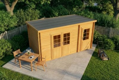 Abri de jardin Maria toit monopente avec annexe Alpholz, 45x27m dim ext (cas échéant incl débord de toit) imprégné, 40mm, 12,2m² t