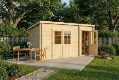 Abri de jardin Maria toit monopente avec annexe Alpholz, 45x27m dim ext (cas échéant incl débord de toit) naturel, 28mm, 12,2m² to