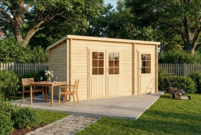 Abri de jardin Maria toit monopente avec annexe Alpholz, 45x27m dim ext (cas échéant incl débord de toit) naturel, 40mm, 12,2m² to