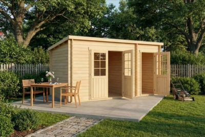 Abri de jardin Maria toit monopente avec annexe Alpholz, 45x27m dim ext (cas échéant incl débord de toit) naturel, 40mm, 12,2m² to