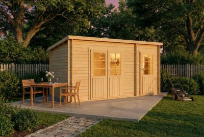 Abri de jardin Maria toit monopente avec annexe Alpholz, 45x27m dim ext (cas échéant incl débord de toit) naturel, 40mm, 12,2m² to