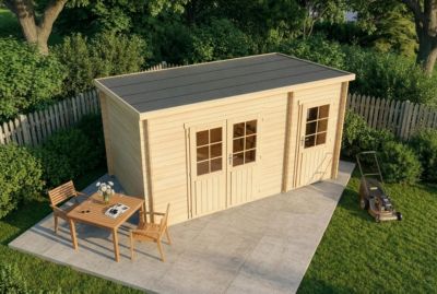 Abri de jardin Maria toit monopente avec annexe Alpholz, 45x27m dim ext (cas échéant incl débord de toit) naturel, 40mm, 12,2m² to