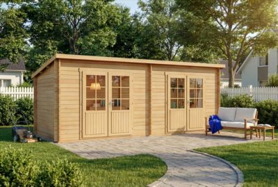 Abri de jardin Maria Twin Alpholz, 6x27m dim ext (cas échéant incl débord de toit) naturel, épaisseur paroi : 40mm, 16,3m² totale