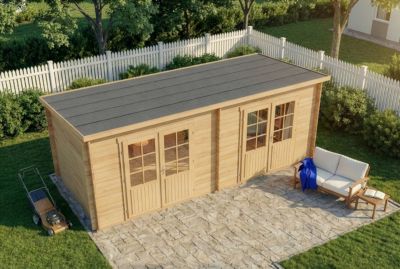 Abri de jardin Maria Twin Alpholz, 6x27m dim ext (cas échéant incl débord de toit) naturel, épaisseur paroi : 40mm, 16,3m² totale