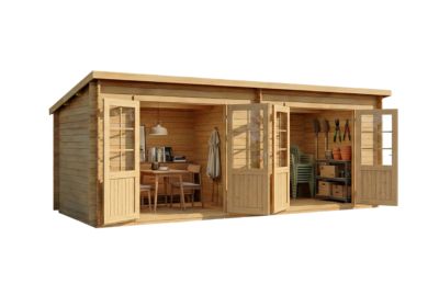 Abri de jardin Maria Twin Alpholz, 6x27m dim ext (cas échéant incl débord de toit) naturel, épaisseur paroi : 40mm, 16,3m² totale