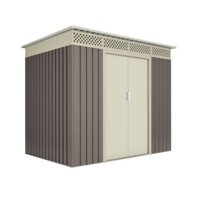 Abri de Jardin Metal 3.02 m2 Coffee - Porte Coulissante Double - Grilles de Ventilation - Toit Plat