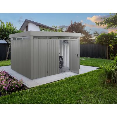 Abri de jardin métal aluminium gris double porte surface totale 10,82m², Hörmann Ecostar Euroline EFDL14