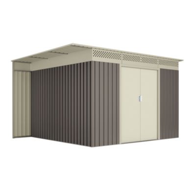 Abri de Jardin Metal Avec Bucher 8.96 m2 Coffee - Porte Coulissante Double - Grilles de Ventilation - Toit Plat