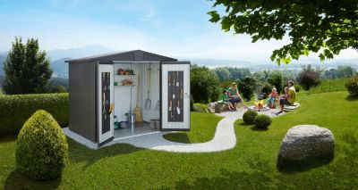 Abri de jardin métal Biohort Europa T3 gris foncé surface totale 3.8 m²