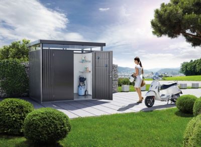 Abri de jardin métal Biohort HighLine H5 gris quartz double porte surface totale 8.66 m²