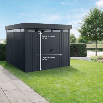 Abri de jardin métal gris anthracite double porte surface totale 10,82m², Hörmann Ecostar Euroline EFDL14