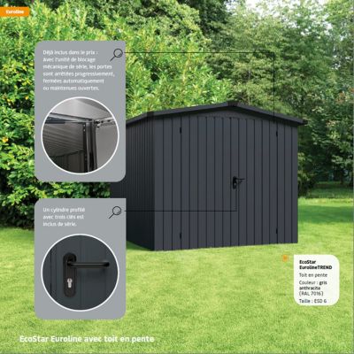 Abri de jardin métal gris anthracite simple porte surface totale 6,56m², Hörmann Ecostar Euroline ESD6