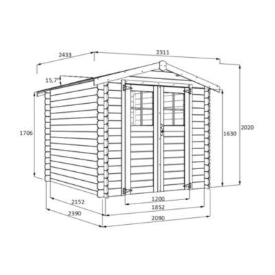 Abri de jardin Milo bois naturel ép.19 mm surface totale 5,62m²
