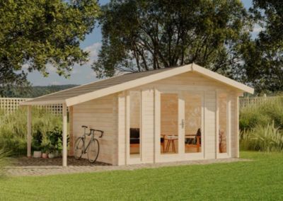 Abri de jardin Mirko Modern toit en pente Alpholz, 55x35m dim ext (cas échéant incl débord de toit) naturel, 40mm, 19,2m² totale