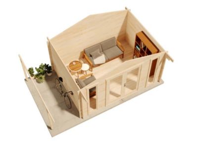 Abri de jardin Mirko Modern toit en pente Alpholz, 55x35m dim ext (cas échéant incl débord de toit) naturel, 40mm, 19,2m² totale
